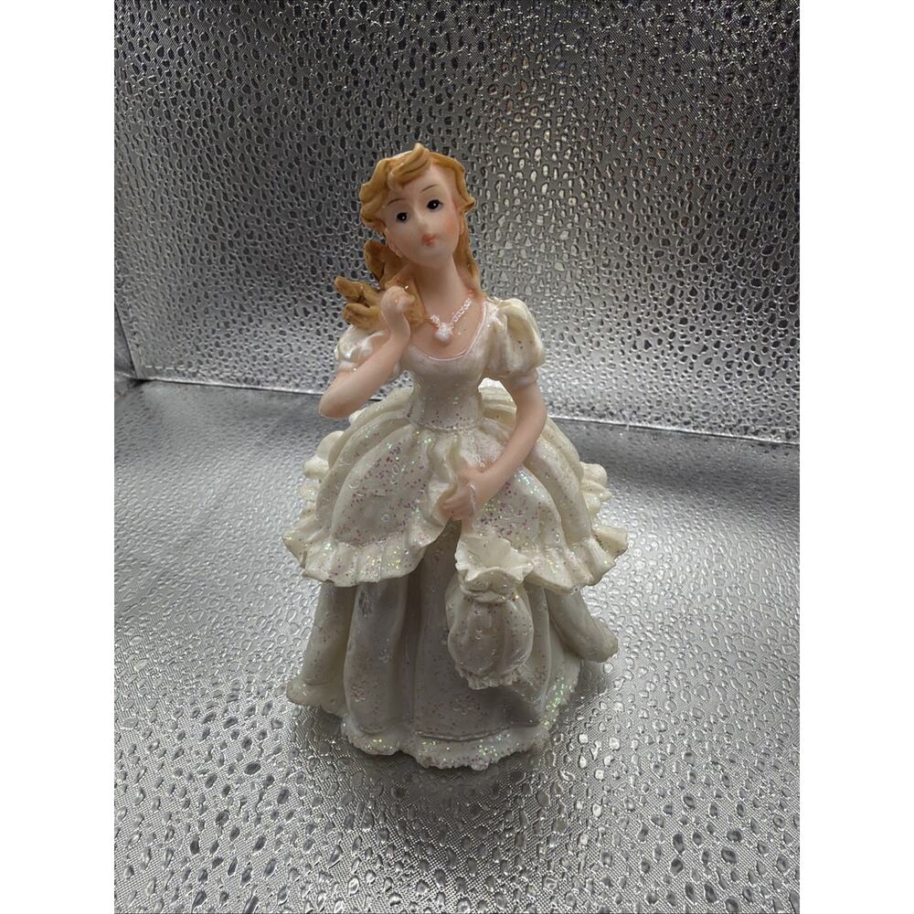 Figurine Ceramics Doll With White Gown Holding A Delicate Purse